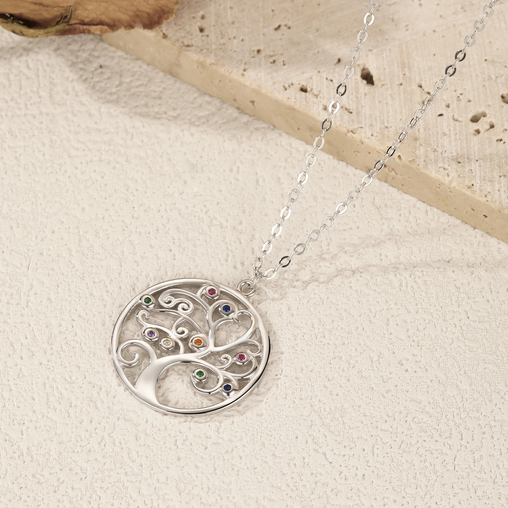 925 Sterling Silver Retro Tree Zirconia Pendant Necklace