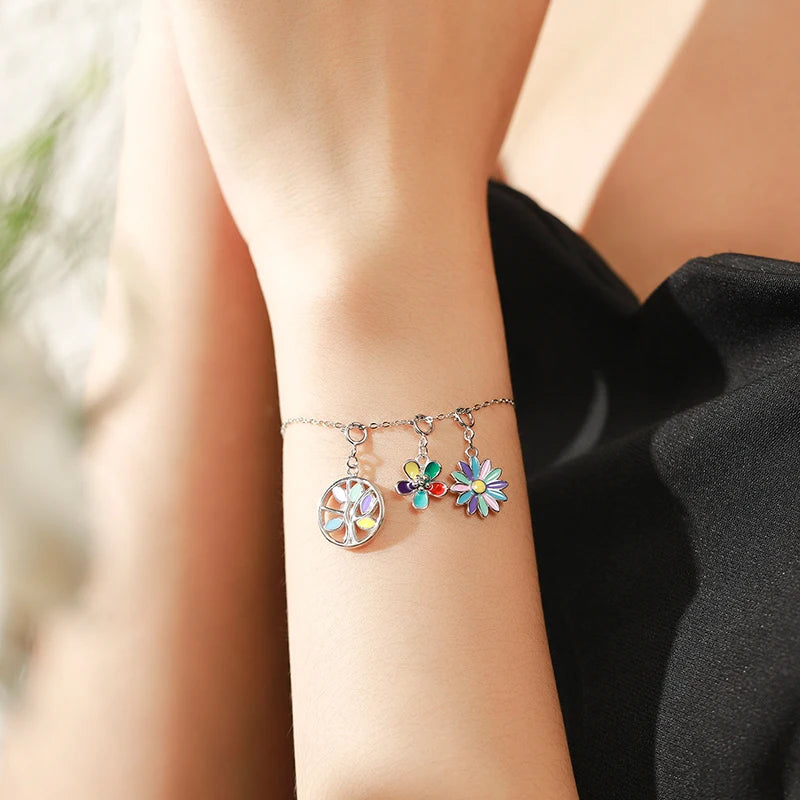 925 Sterling Silver Enamel Rainbow Plant Heart Charm