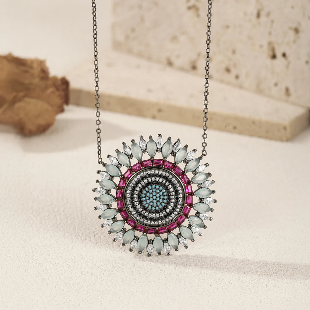 925 Sterling Silver Blue Enamel Eye Water Drop Pendant Necklace