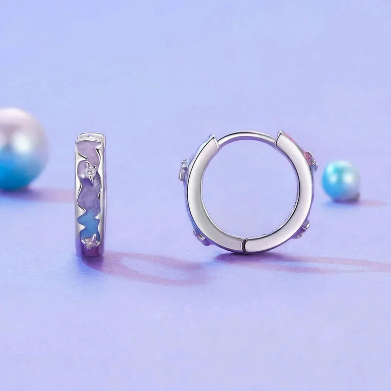 925 Sterling Silver Fantasy Galaxy Heart Hoop Earrings