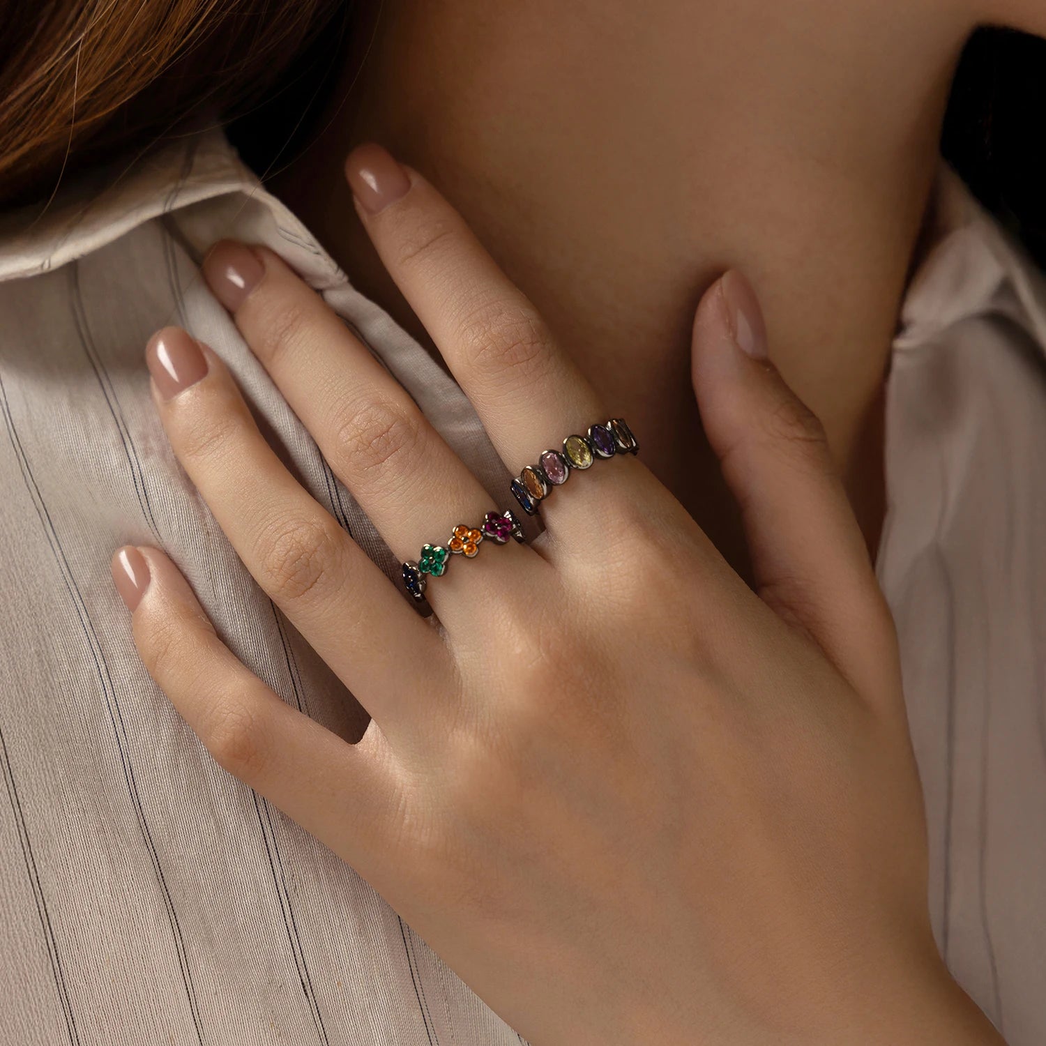 925 Sterling Silver Colorful CZ Geometric Twist Ring