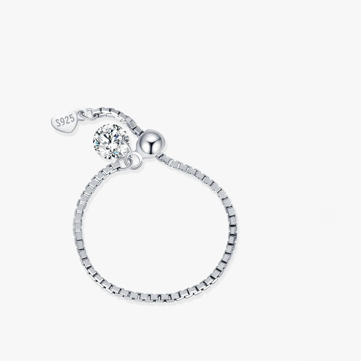 925 Sterling Silver D Color Moissanite Adjustable Chain Ring