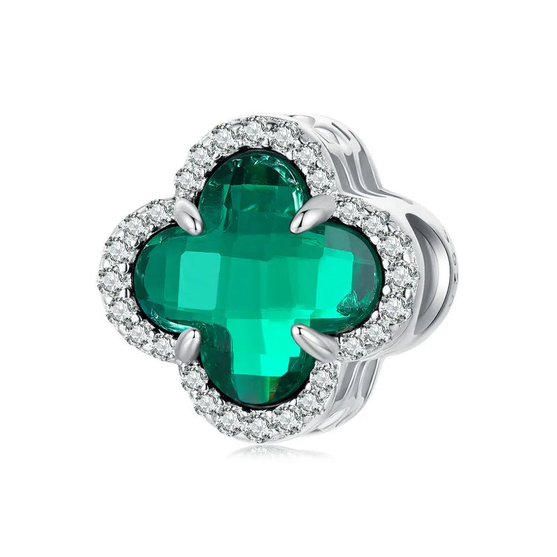 925 Sterling Silver Four-Leaf Clover Safety Chain Charm