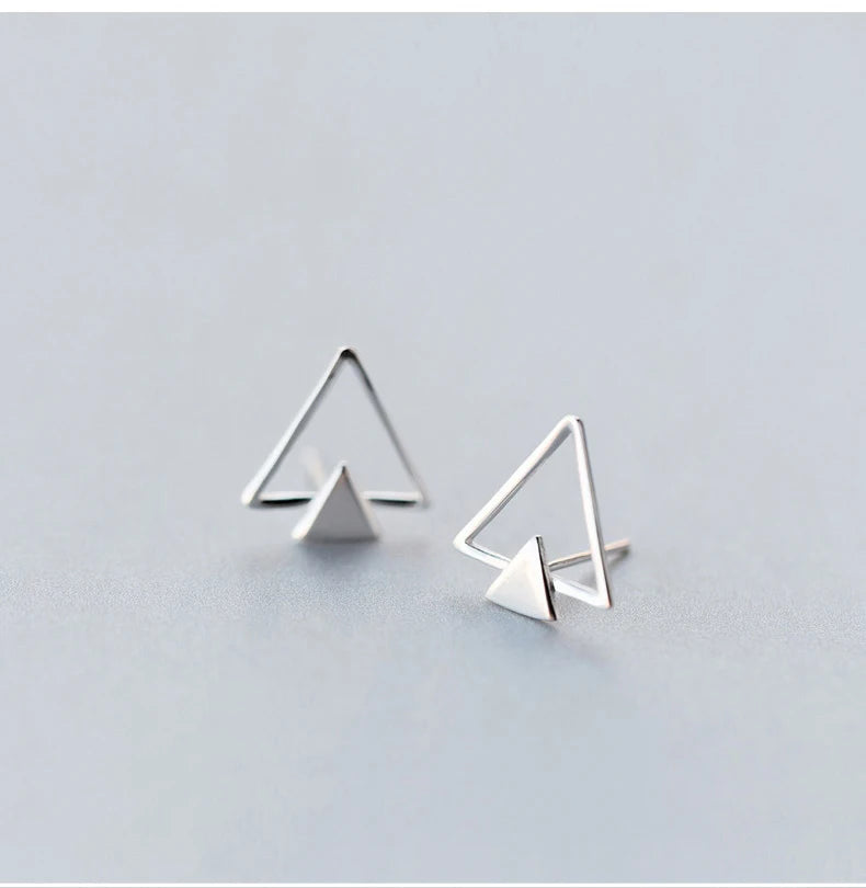 925 Sterling Silver Clear Triangle Stud Earrings