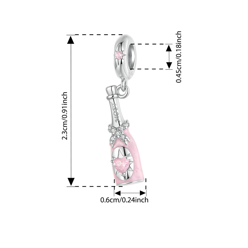 925 Sterling Silver Pink Cherry Bow Charm