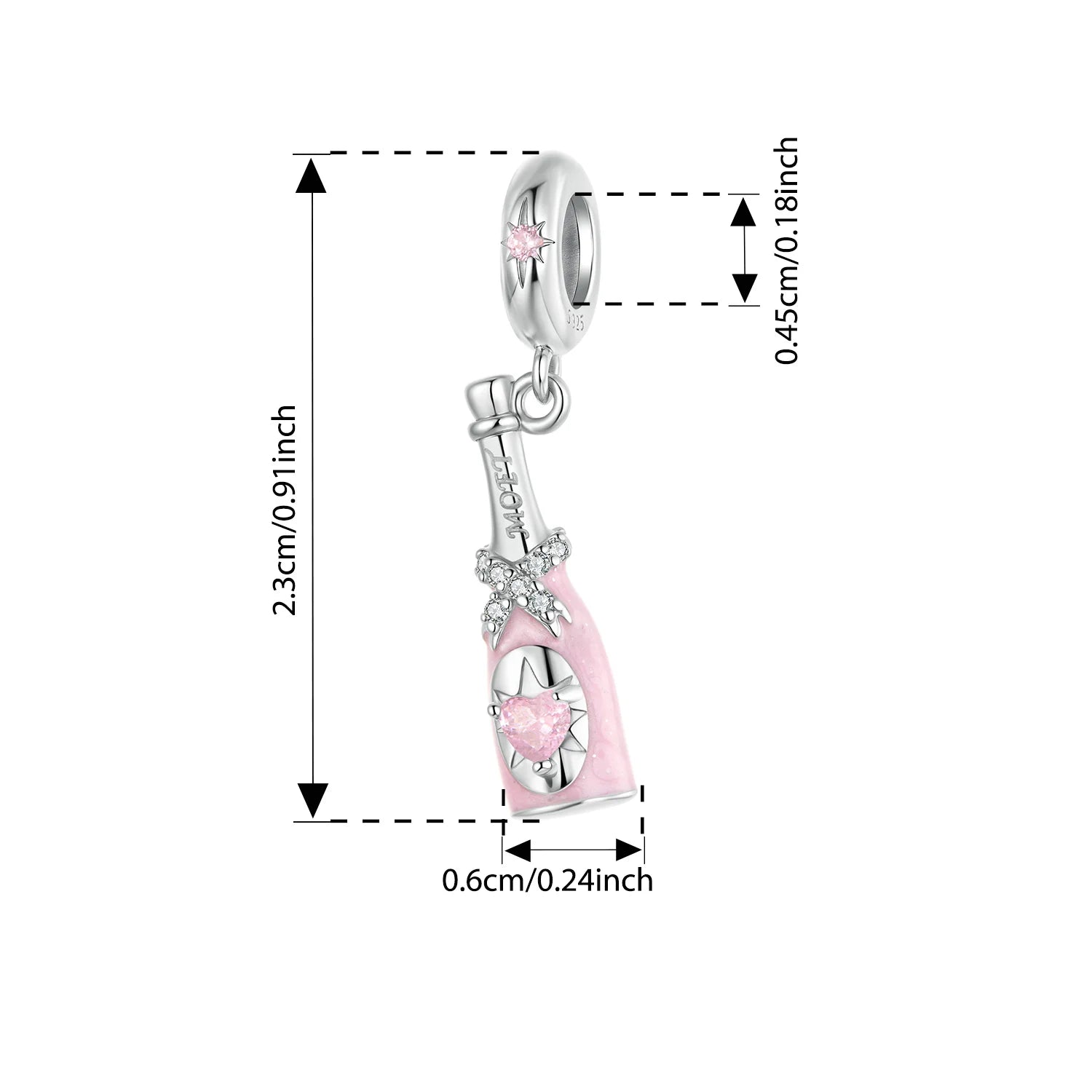 925 Sterling Silver Pink Cherry Bow Charm