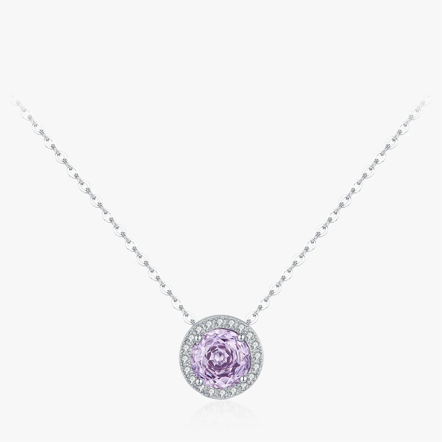 925 Sterling Silver Lavender Zirconia Round Pendant Necklace