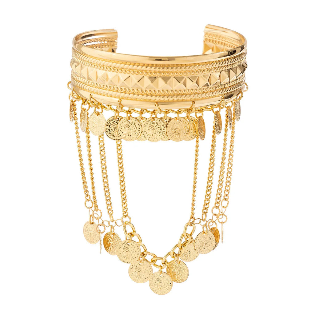 Gold Coin & Leaf Tassel Upper Arm Bracelet