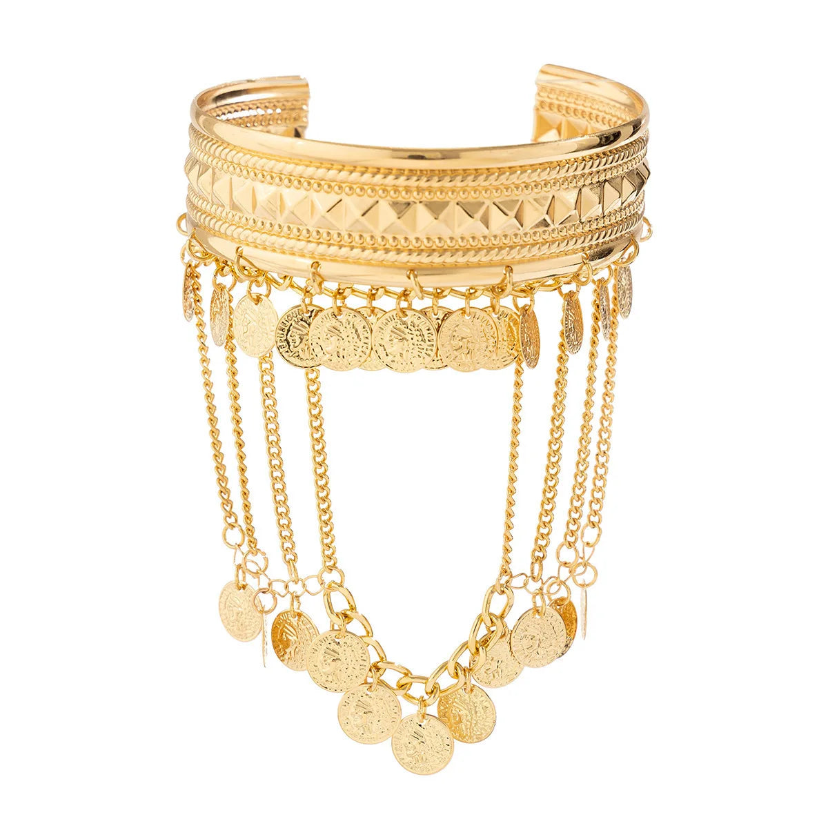 Gold Coin & Leaf Tassel Upper Arm Bracelet