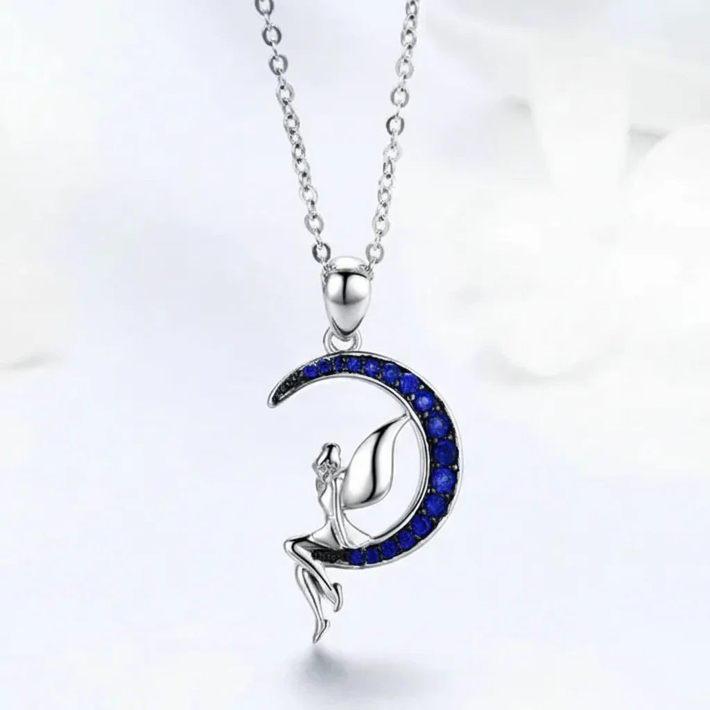 925 Sterling Silver Fairy in Blue Moon Necklace