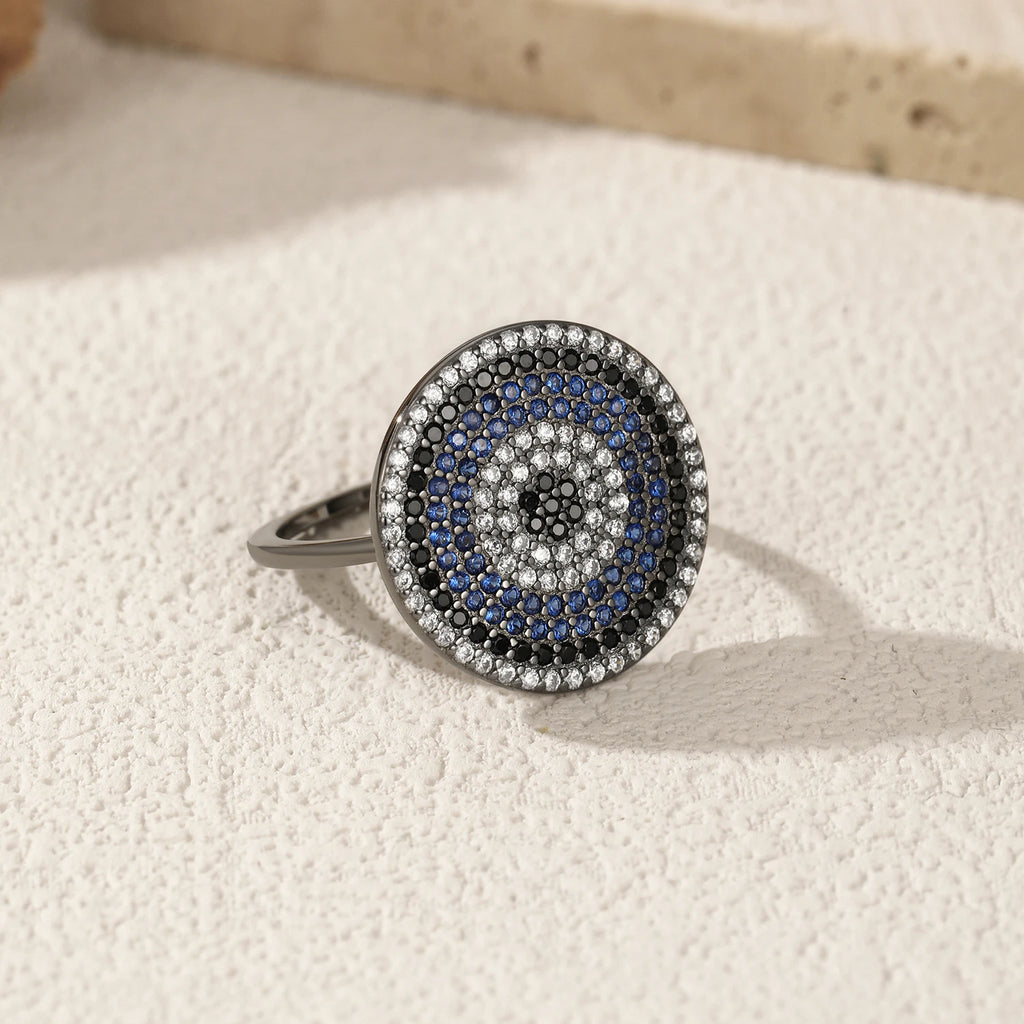 925 Sterling Silver Black CZ Geometric Round Ring