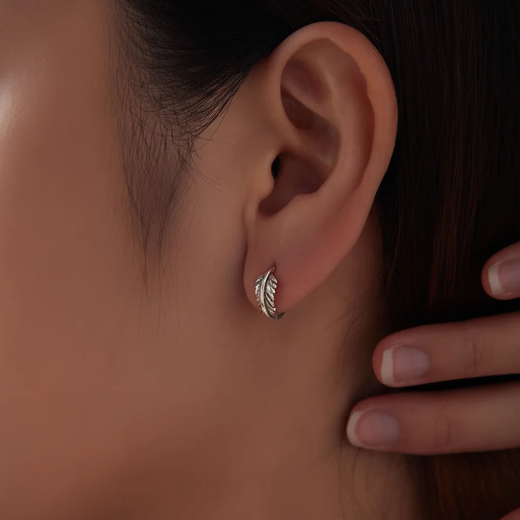 925 Sterling Silver Retro Leaf Hoop Earrings