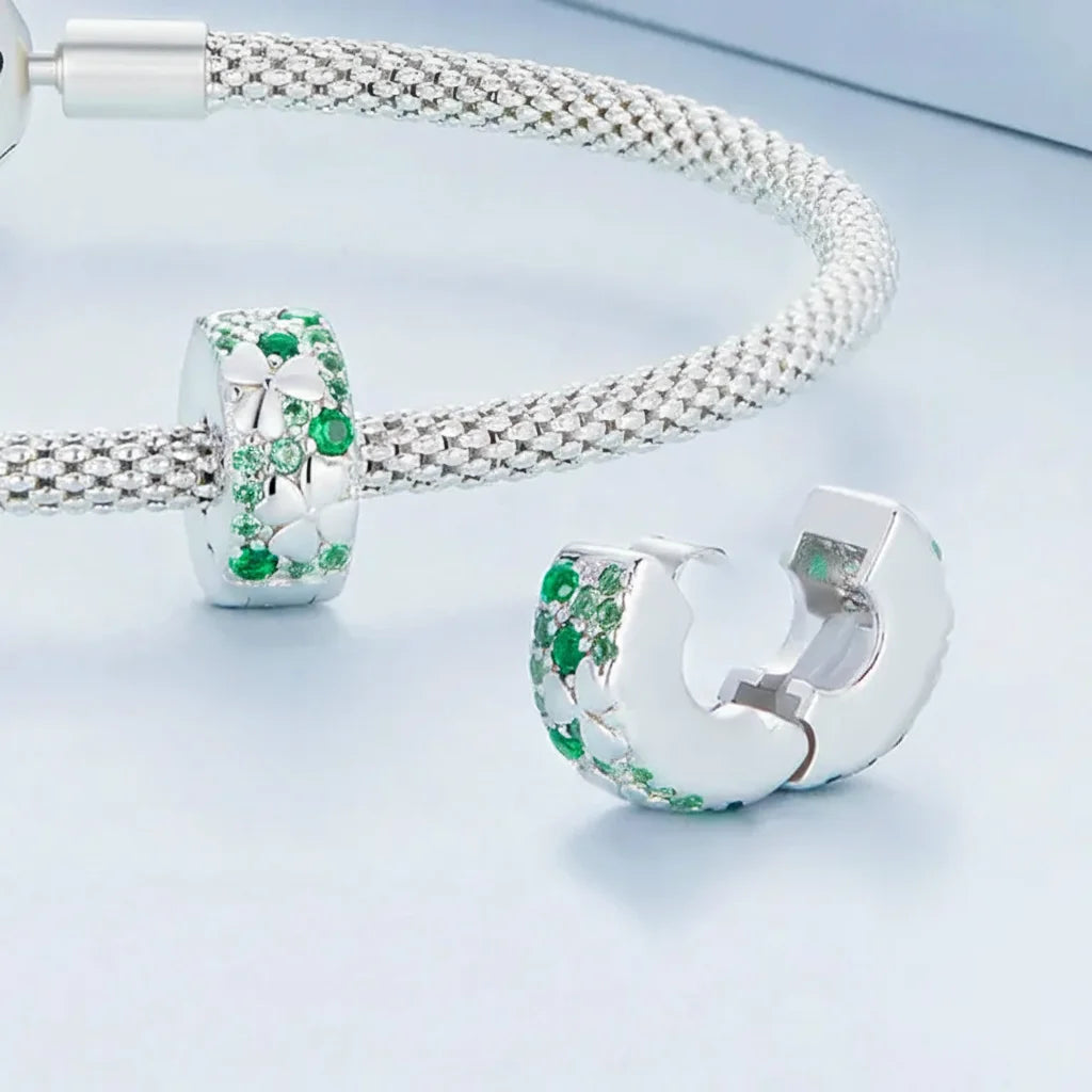 925 Sterling Silver Four-Leaf Clover Safety Chain Charm