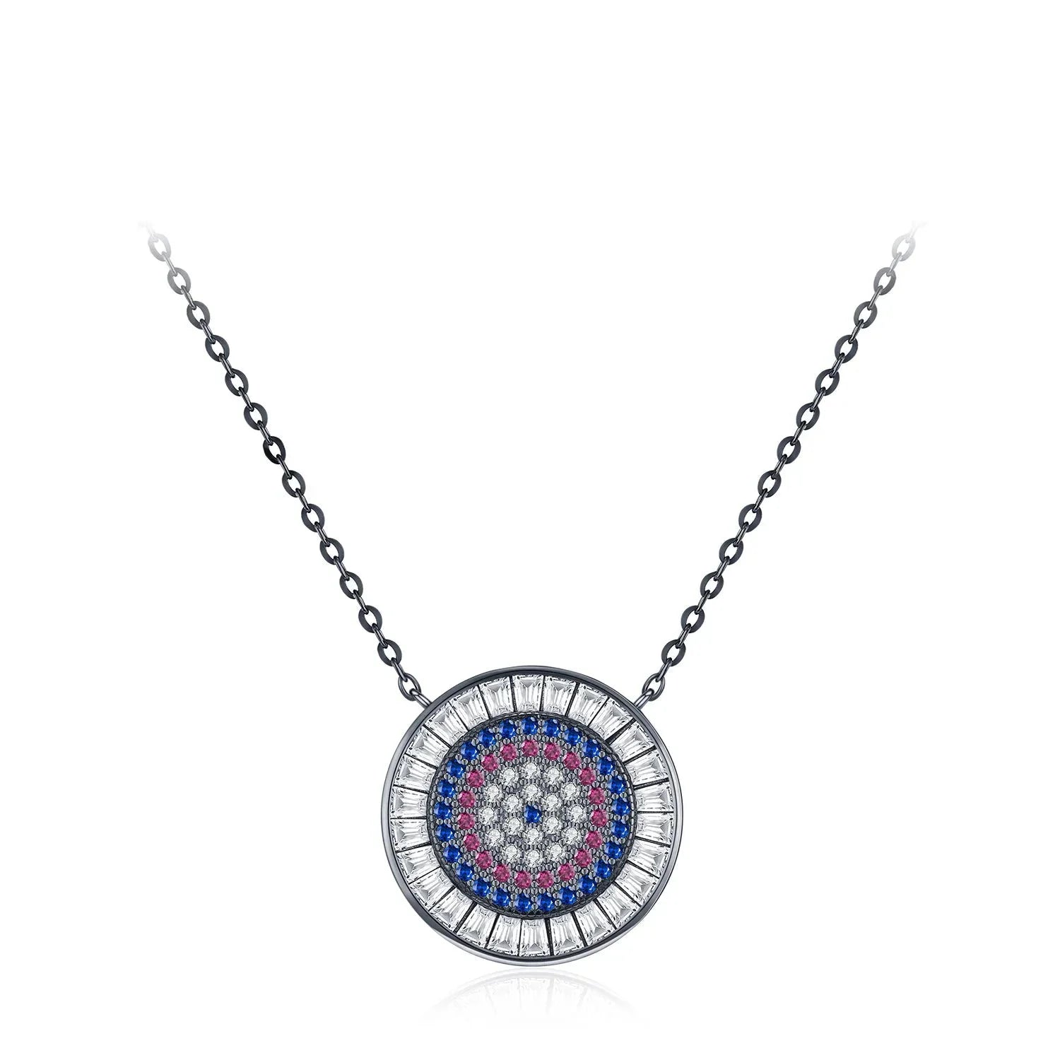 925 Sterling Silver Blue Enamel Eye Water Drop Pendant Necklace