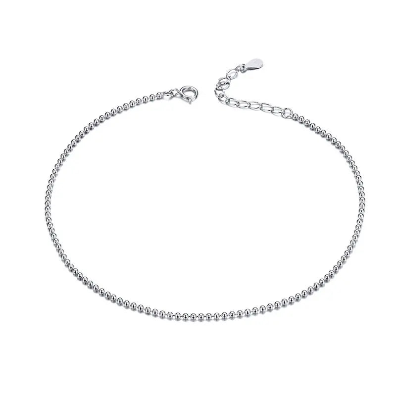 925 Sterling Silver Beaded Link Anklet