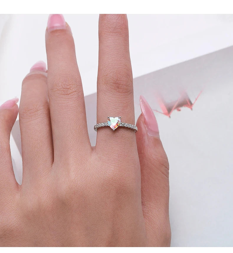 925 Sterling Silver Rainbow CZ Hearts Necklace, Earrings & Ring Set