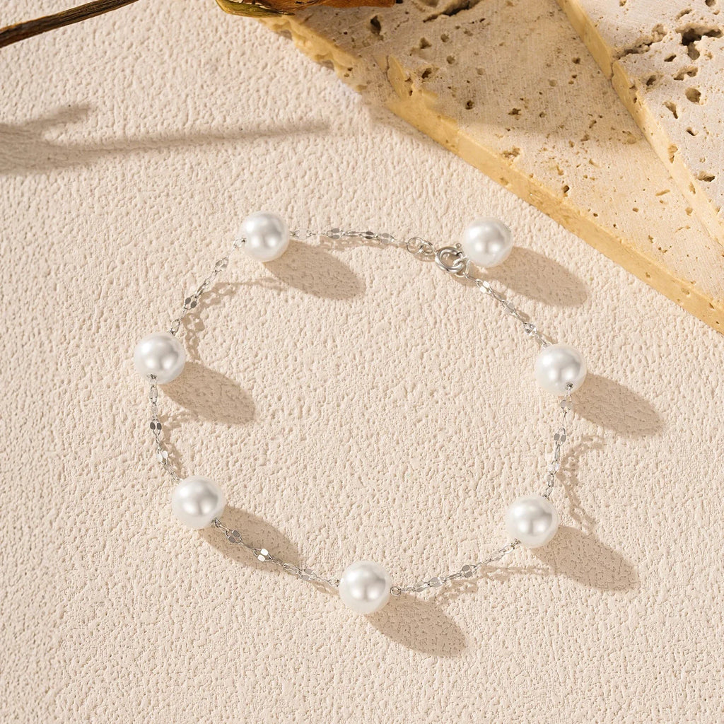 925 Sterling Silver Crystal Pearl Charm Bracelet
