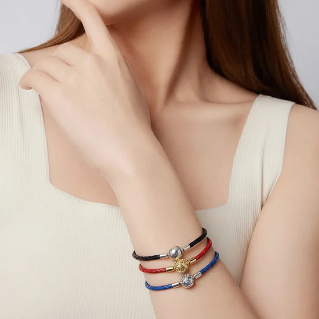 925 Sterling Silver Retro Scroll Red Rope Leather Bracelet