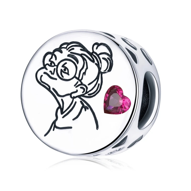 925 Sterling Silver Pink Zircon Vine Heart Charm