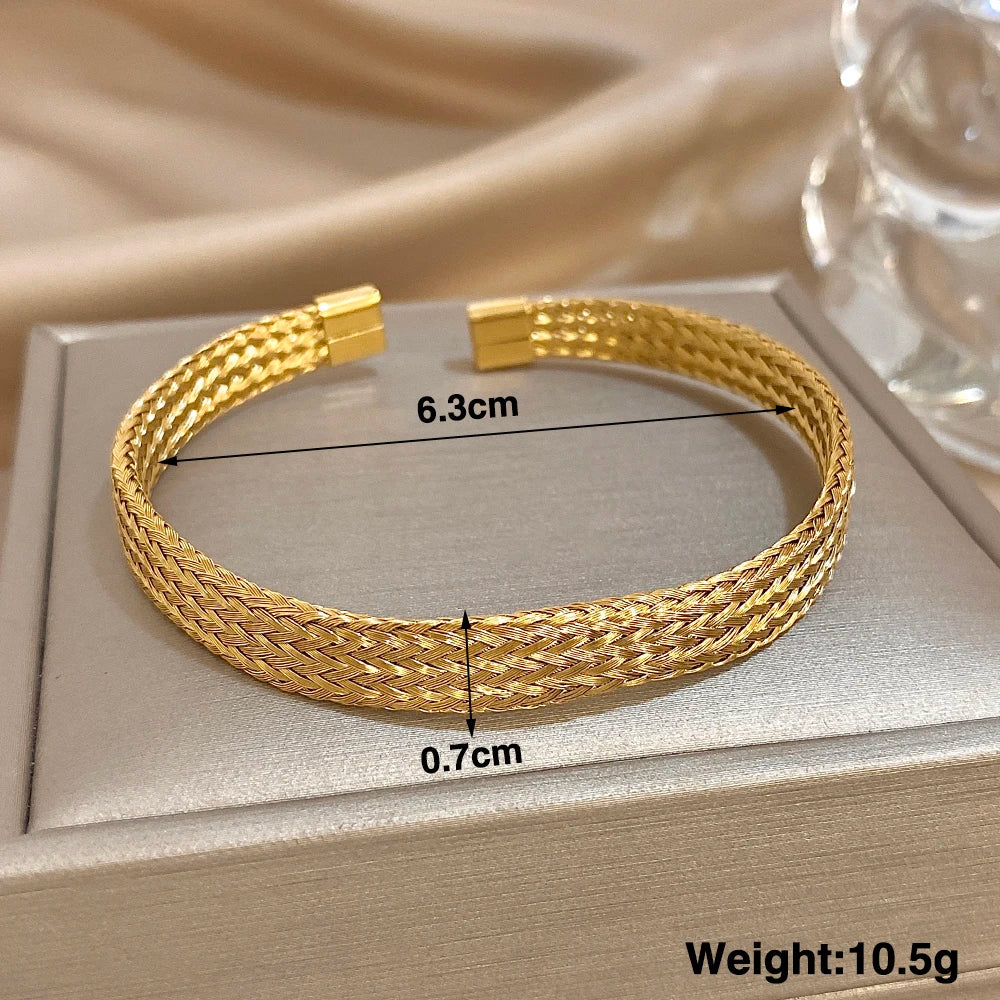 Hand-Woven Twisted Metal Open Bracelet