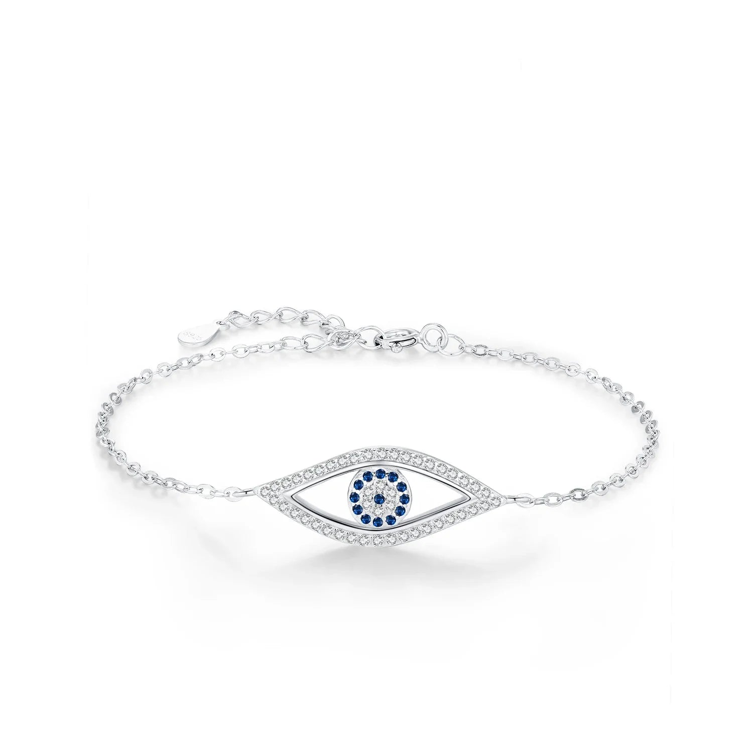 925 Sterling Silver Blue & Clear CZ Eye Bracelet