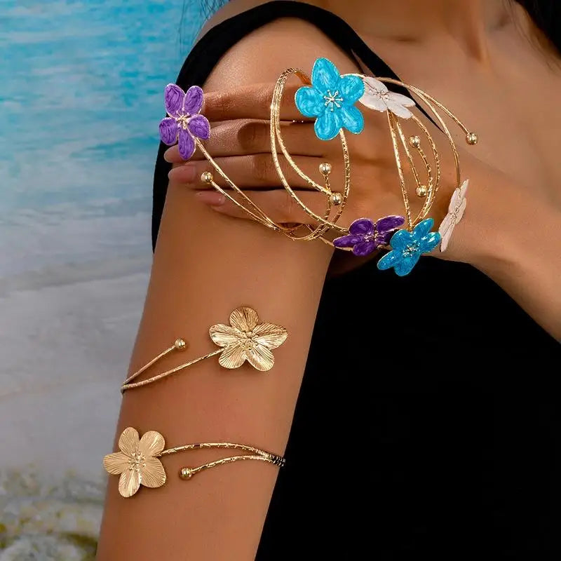 Vintage Floral Enamel Open Cuff Armlet