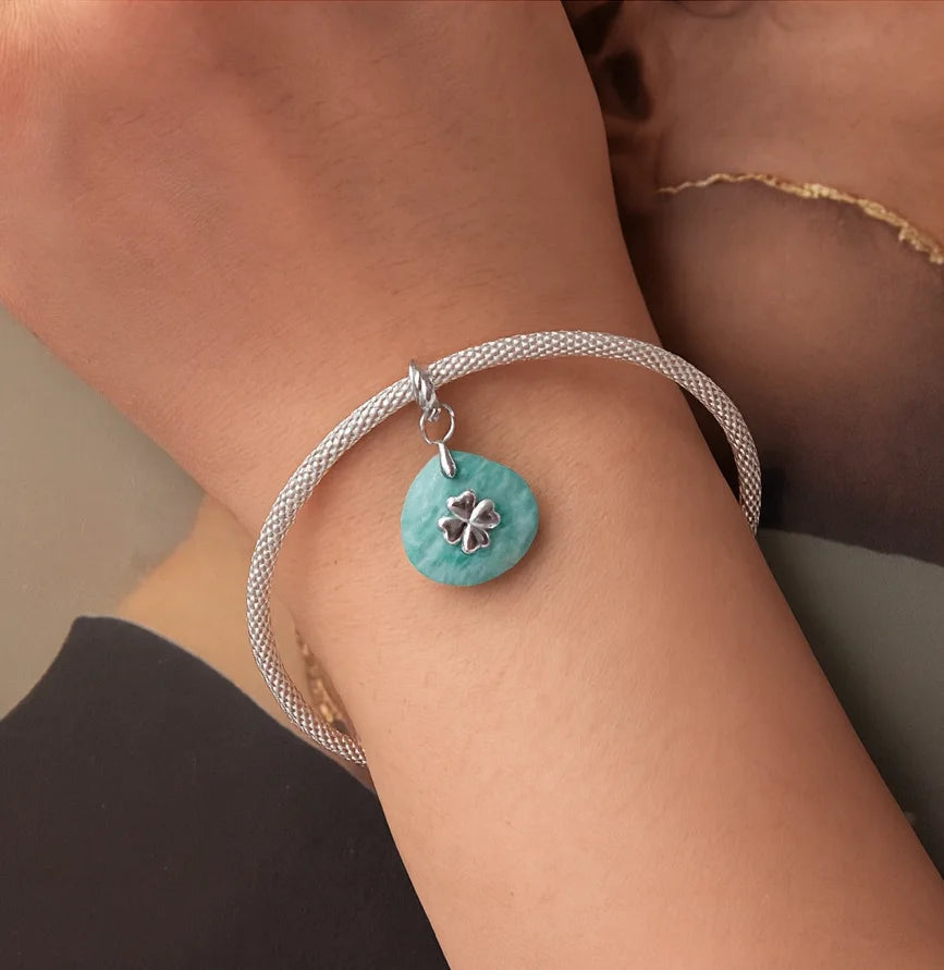 925 Sterling Silver Lucky Amazonite & Amethyst Charm