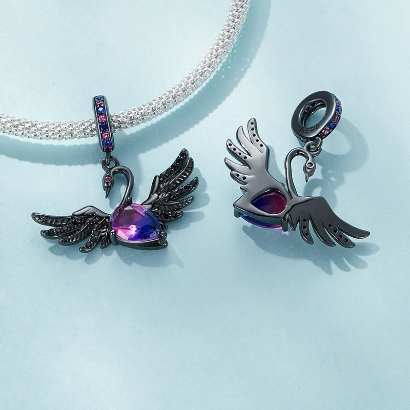 925 Sterling Silver Black Swan Devil Faith Charm