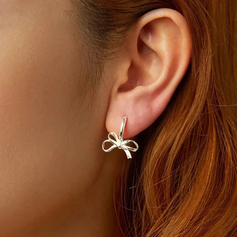 925 Sterling Silver Simple Bow Hoop Earrings
