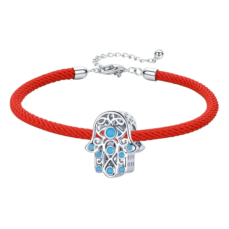 925 Sterling Silver Red Rope Enamel Charm Bracelet