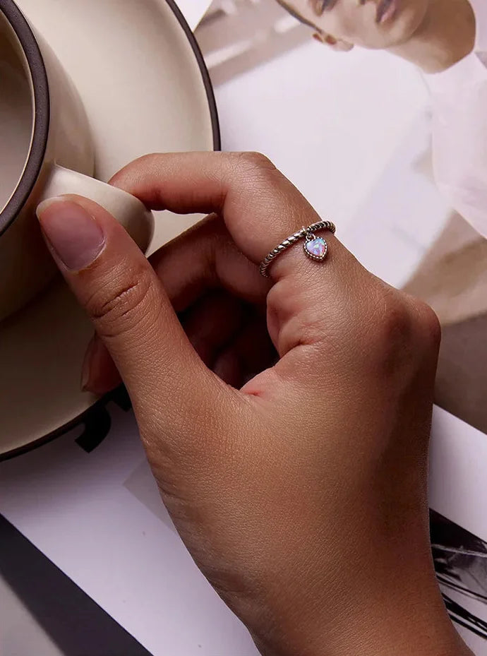 925 Sterling Silver Pink Opal Heart Jewelry Set