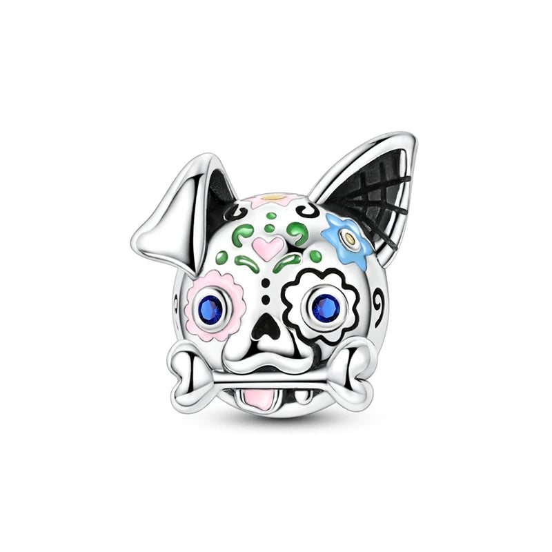 925 Sterling Silver Halloween Pumpkin & Skull Charm Bead