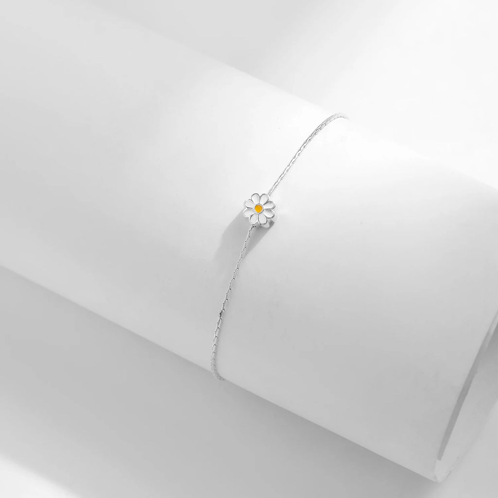 925 Sterling Silver Enamel Daisy Flower Bracelet