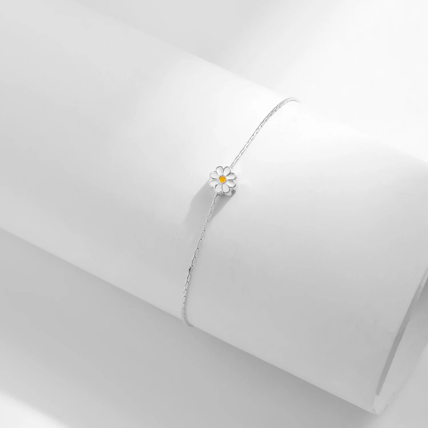 925 Sterling Silver Enamel Daisy Flower Bracelet
