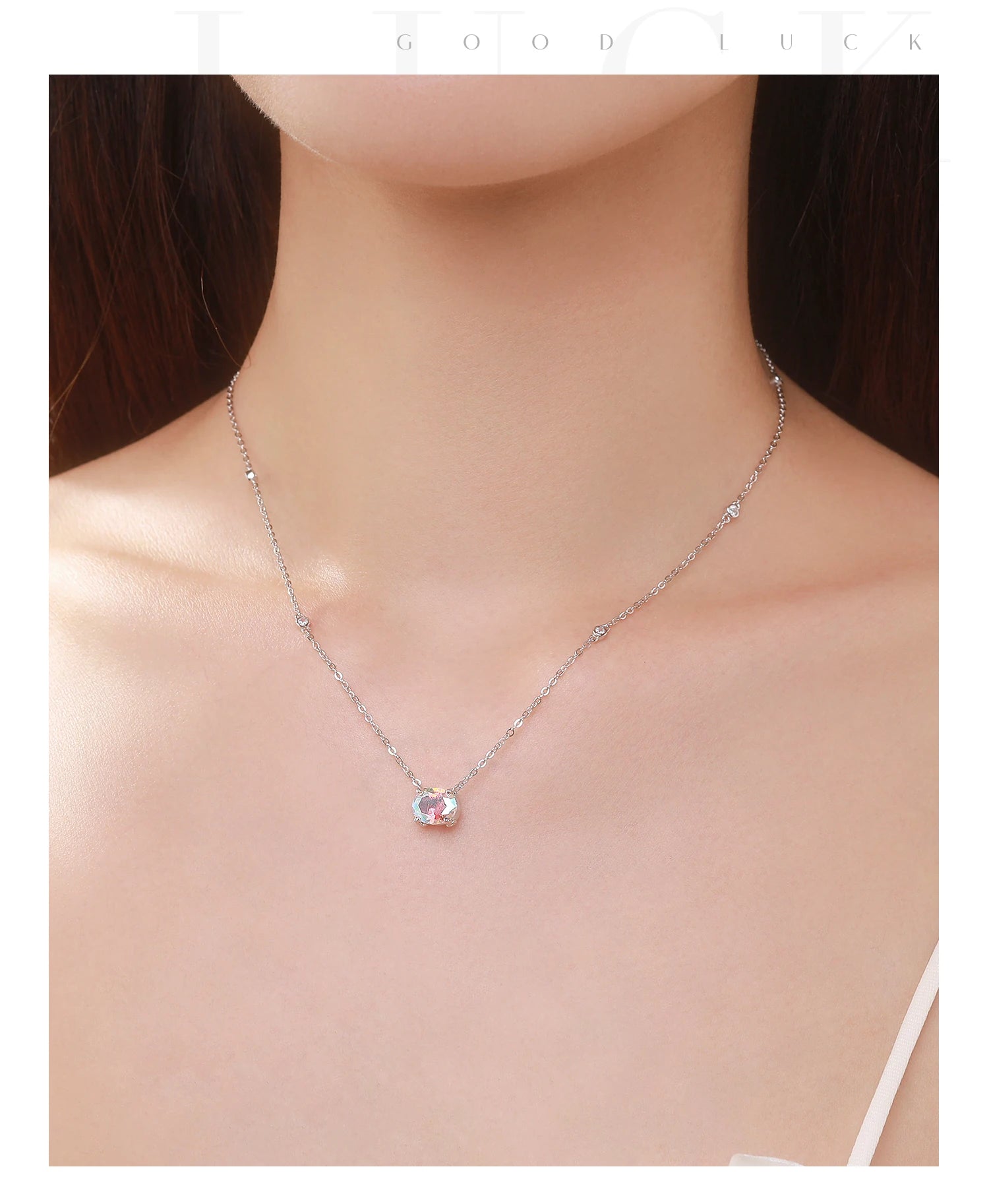 925 Sterling Silver Oval Rainbow Zirconia Jewelry Set (Ring, Earrings & Necklace)