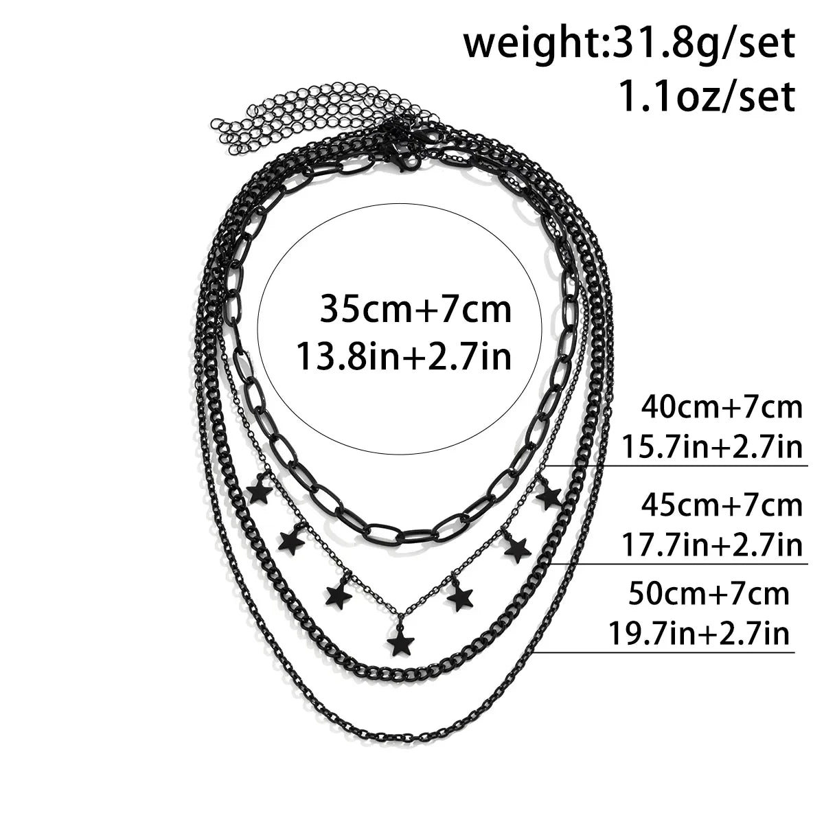 Black Star Tassel Choker Necklace Set (4 Pcs)