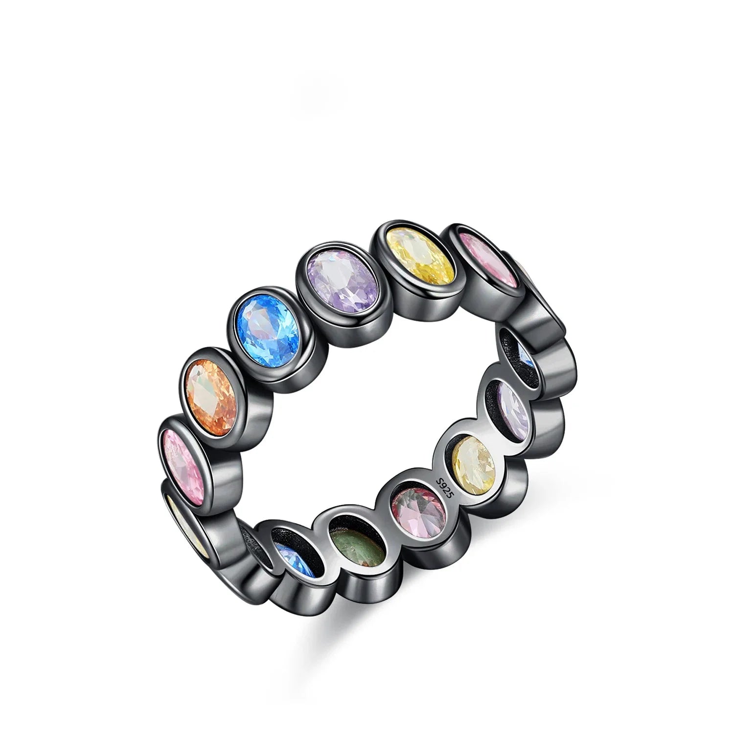 925 Sterling Silver Colorful CZ Geometric Twist Ring