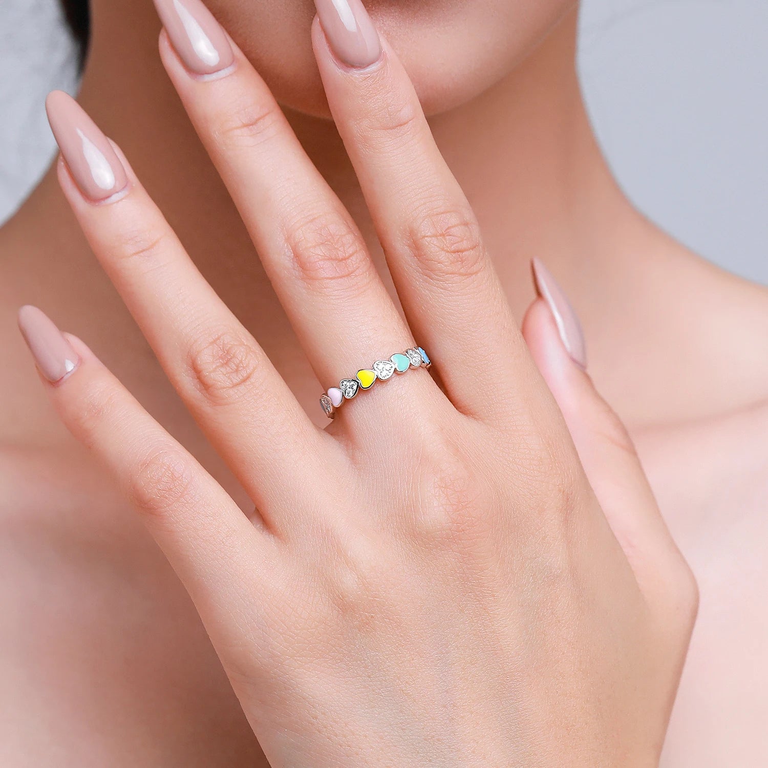 925 Sterling Silver Love Hearts Enamel CZ Ring & Earrings Set