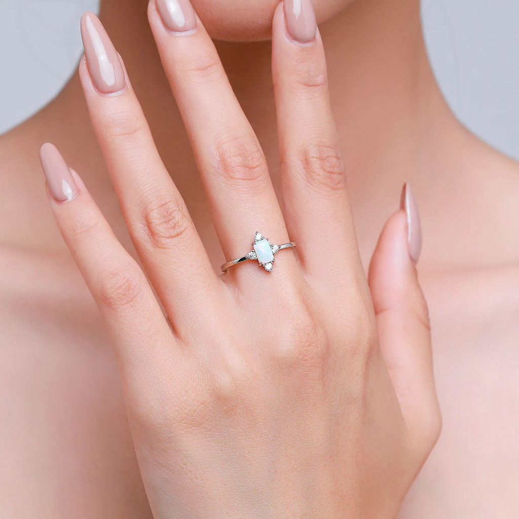 925 Sterling Silver Rectangle Opal Jewelry Set