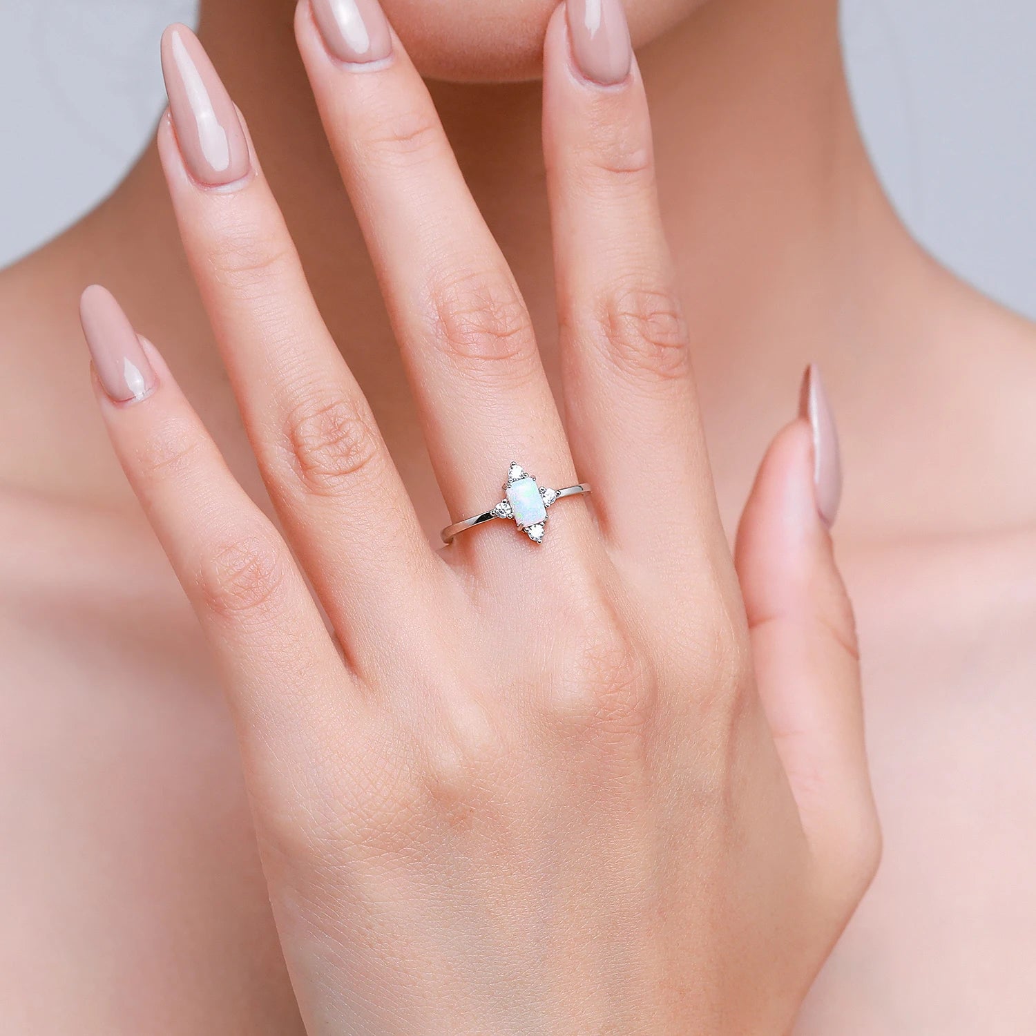 925 Sterling Silver Rectangle Opal Jewelry Set