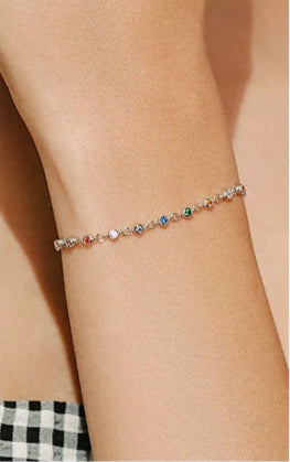 925 Sterling Silver Rainbow CZ Chain Bracelet