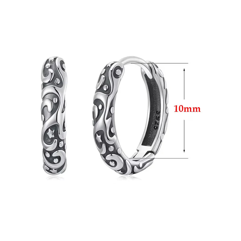 925 Sterling Silver Vintage Flower Pattern Hoop Earrings