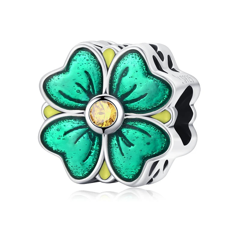 925 Sterling Silver Four-Leaf Clover Safety Chain Charm