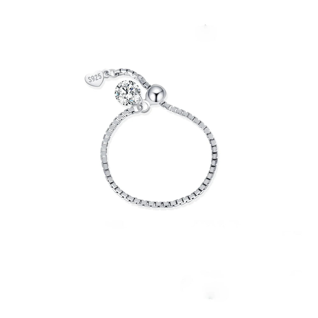 925 Sterling Silver D Color Moissanite Adjustable Chain Ring