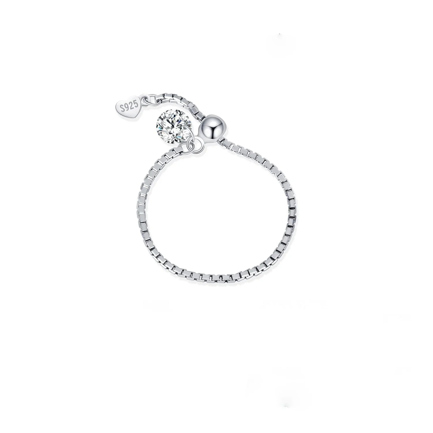 925 Sterling Silver D Color Moissanite Adjustable Chain Ring