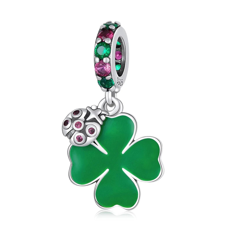 925 Sterling Silver Four-Leaf Clover Safety Chain Charm