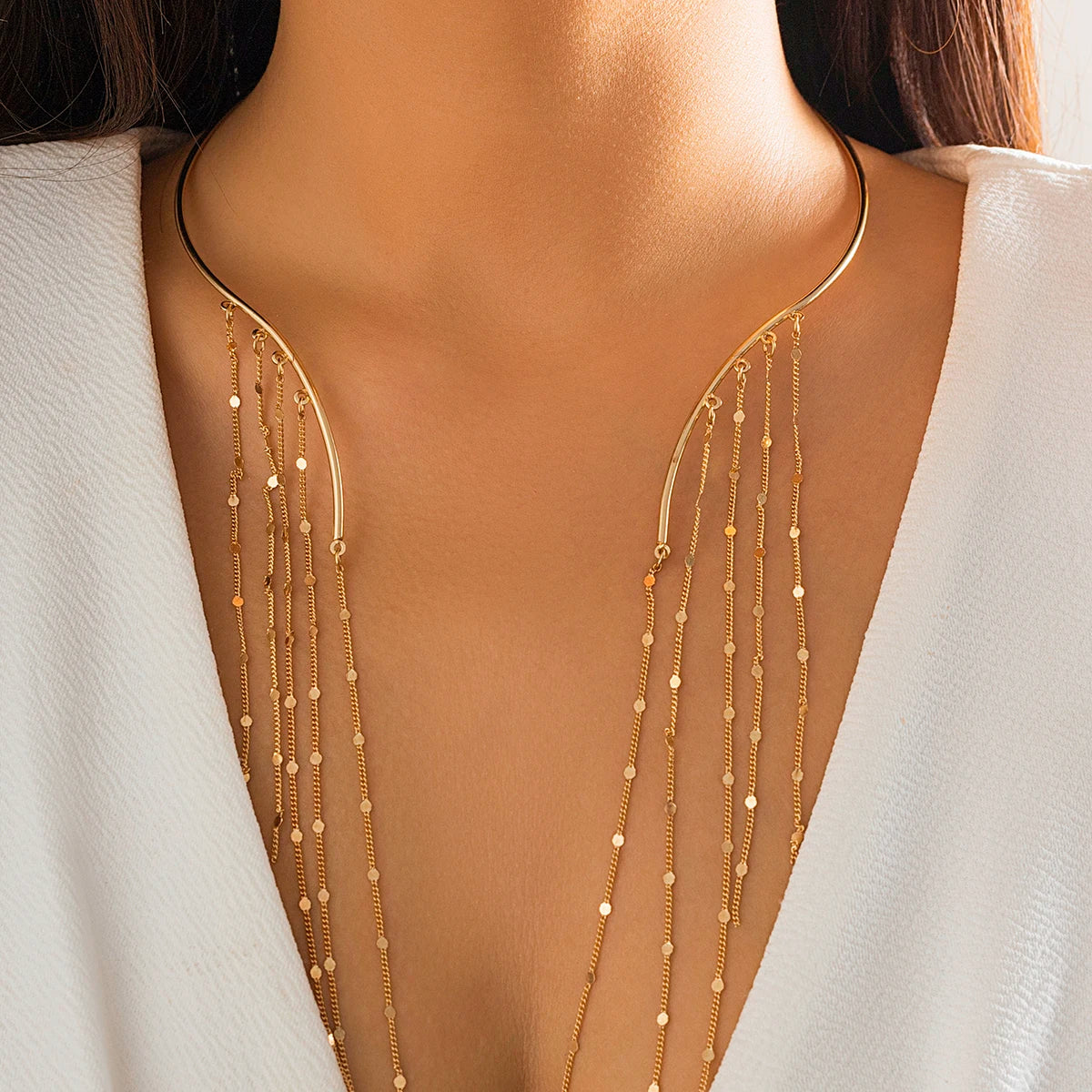 Vintage Pearl Star Tassel Choker Necklace