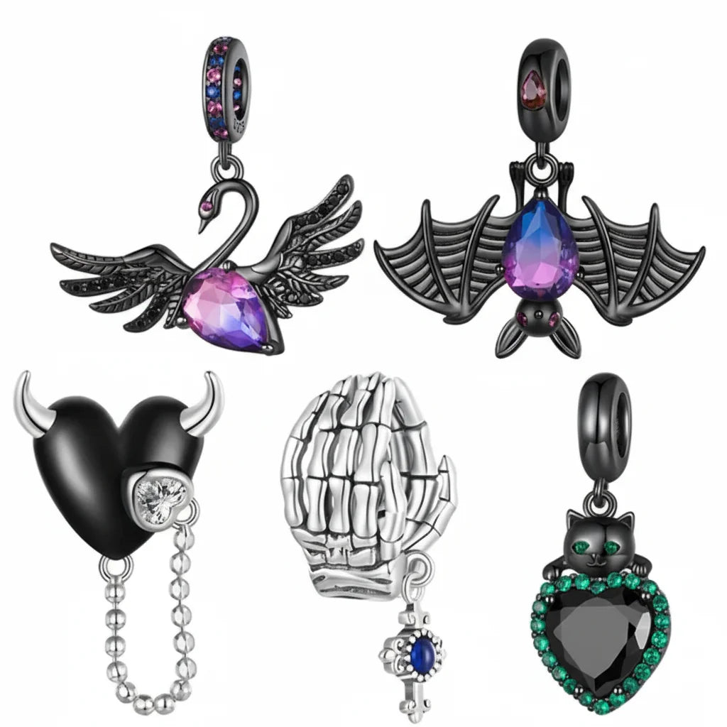 925 Sterling Silver Black Swan Devil Faith Charm