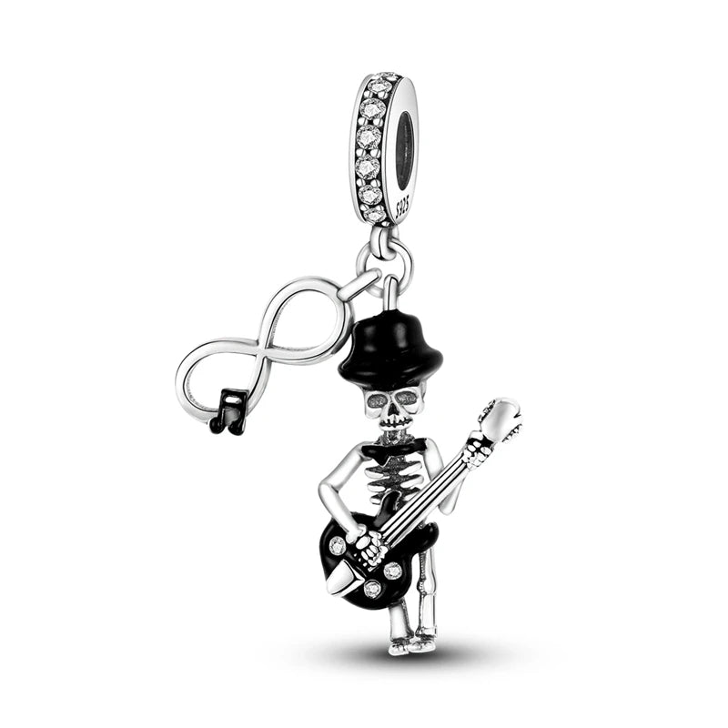925 Sterling Silver Halloween Pumpkin & Skull Charm Bead