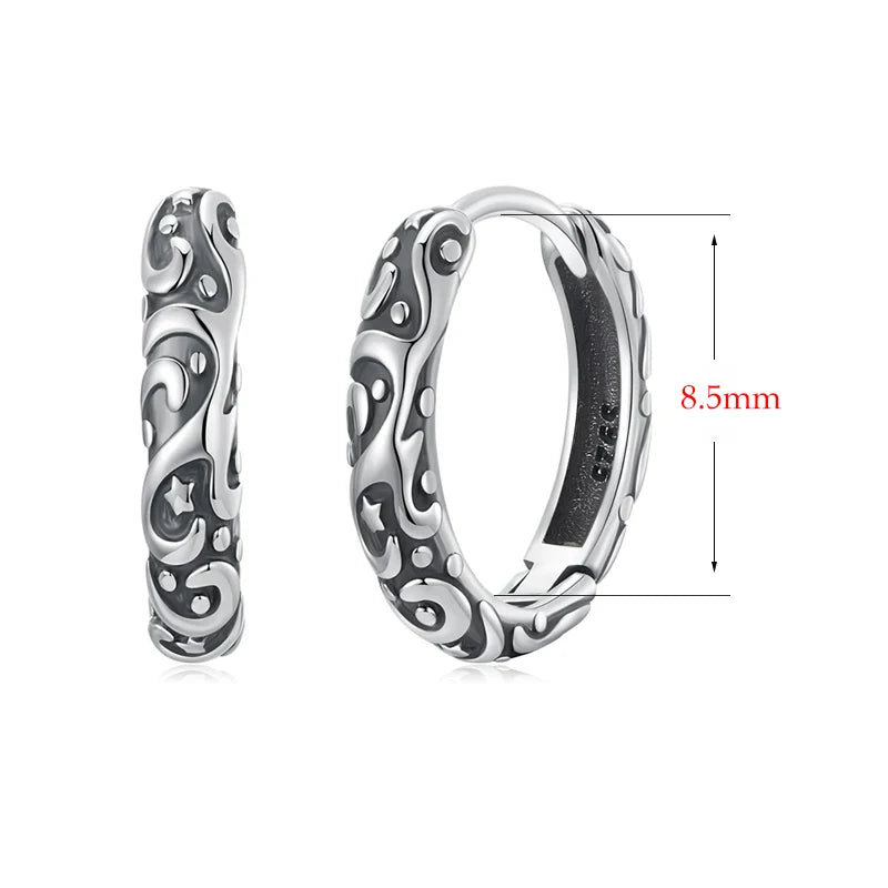 925 Sterling Silver Vintage Flower Pattern Hoop Earrings